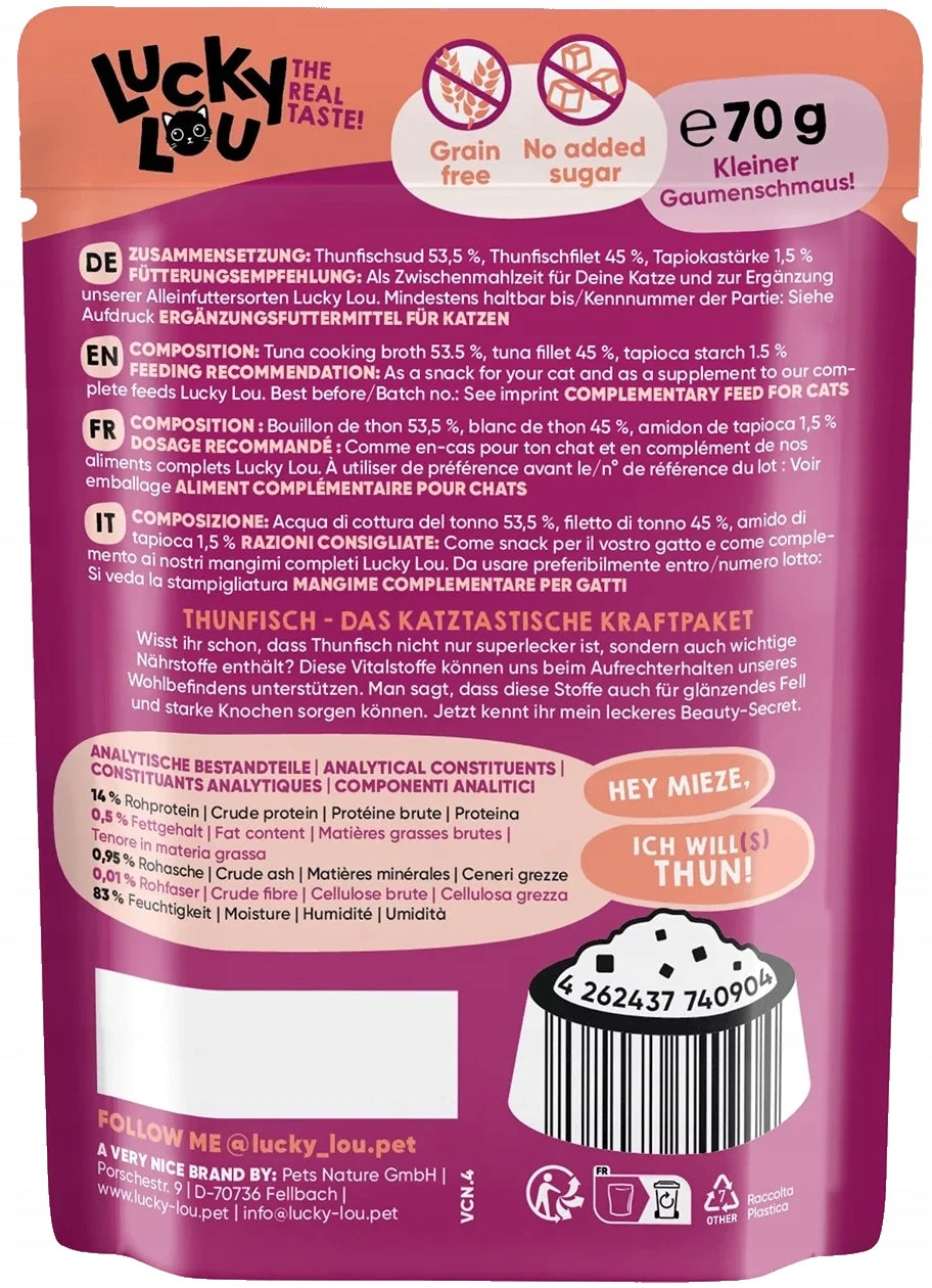 Lucky Lou Extrafood Tuna in Broth 70g Sugar and Grain Free Cat Food Product weight 0.07 kg