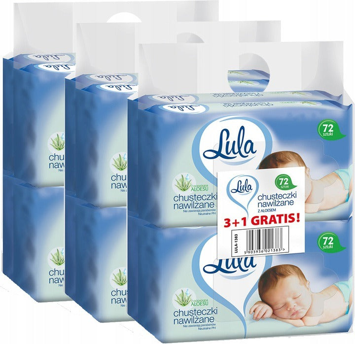 Lula wet wipes for babies with Aloe 12 x 72 = 864 pcs Manufacturer code Chusteczki Z Aloesem 288szt 3x + 1GRATIS