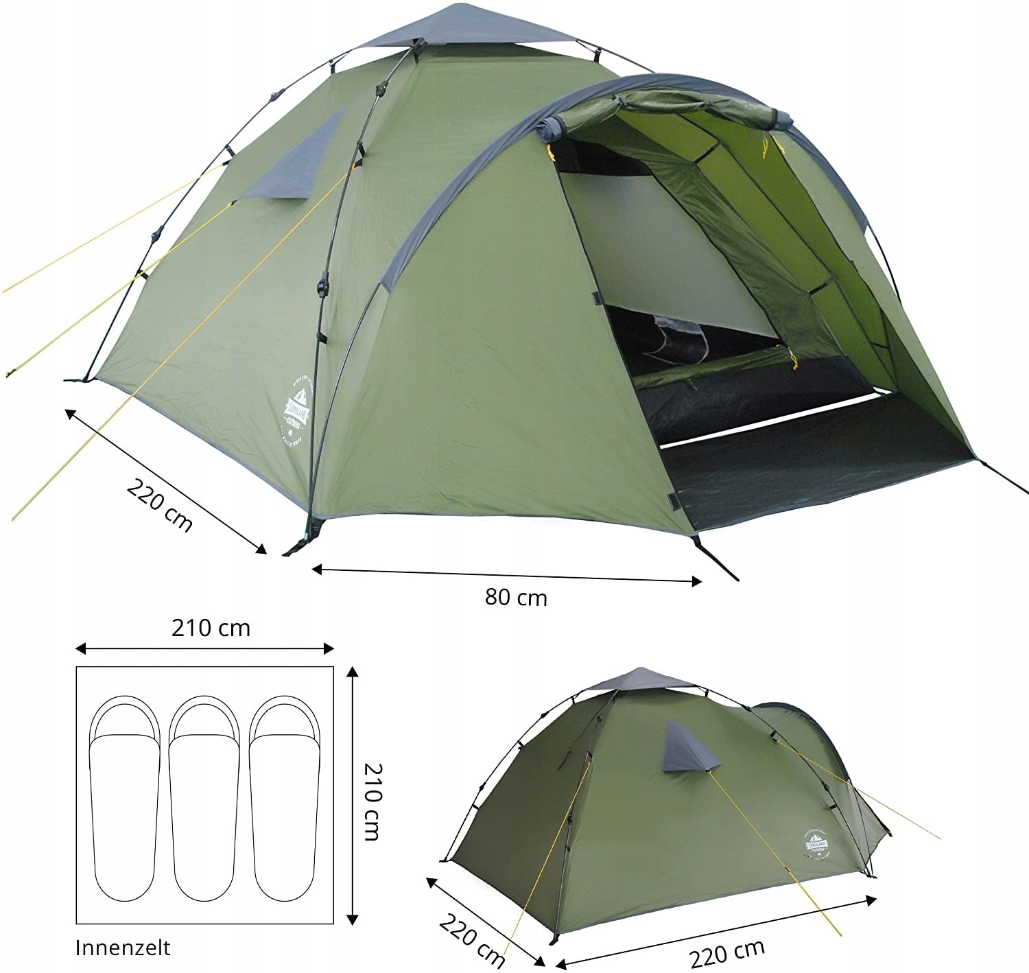 Lumaland Outdoor Pop Up Cool Reflective 3-Person Hiking Tent Brand Lumaland