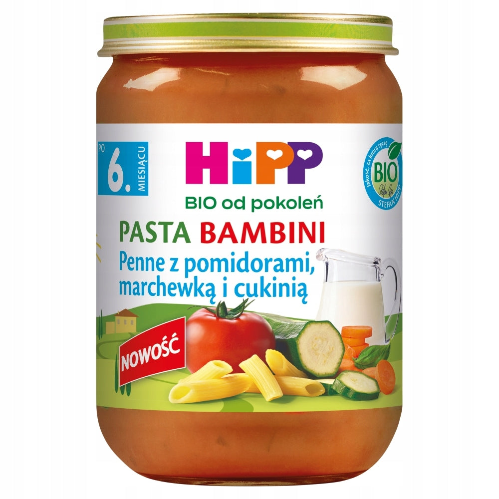 Lunch 190g HiPP BAMBINI Penne PASTE with tomatoes Carrots and zucchini 6m+