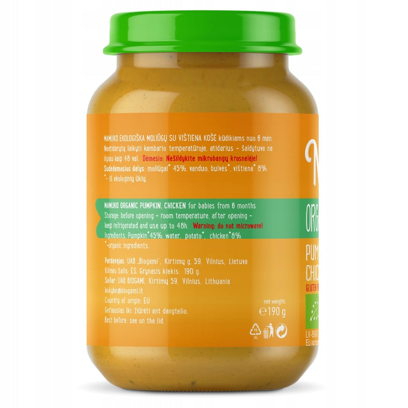 Lunch for Children Organic Pumpkin with Chicken from 6m+ Mamuko 190g Manufacturer code 4779032701327