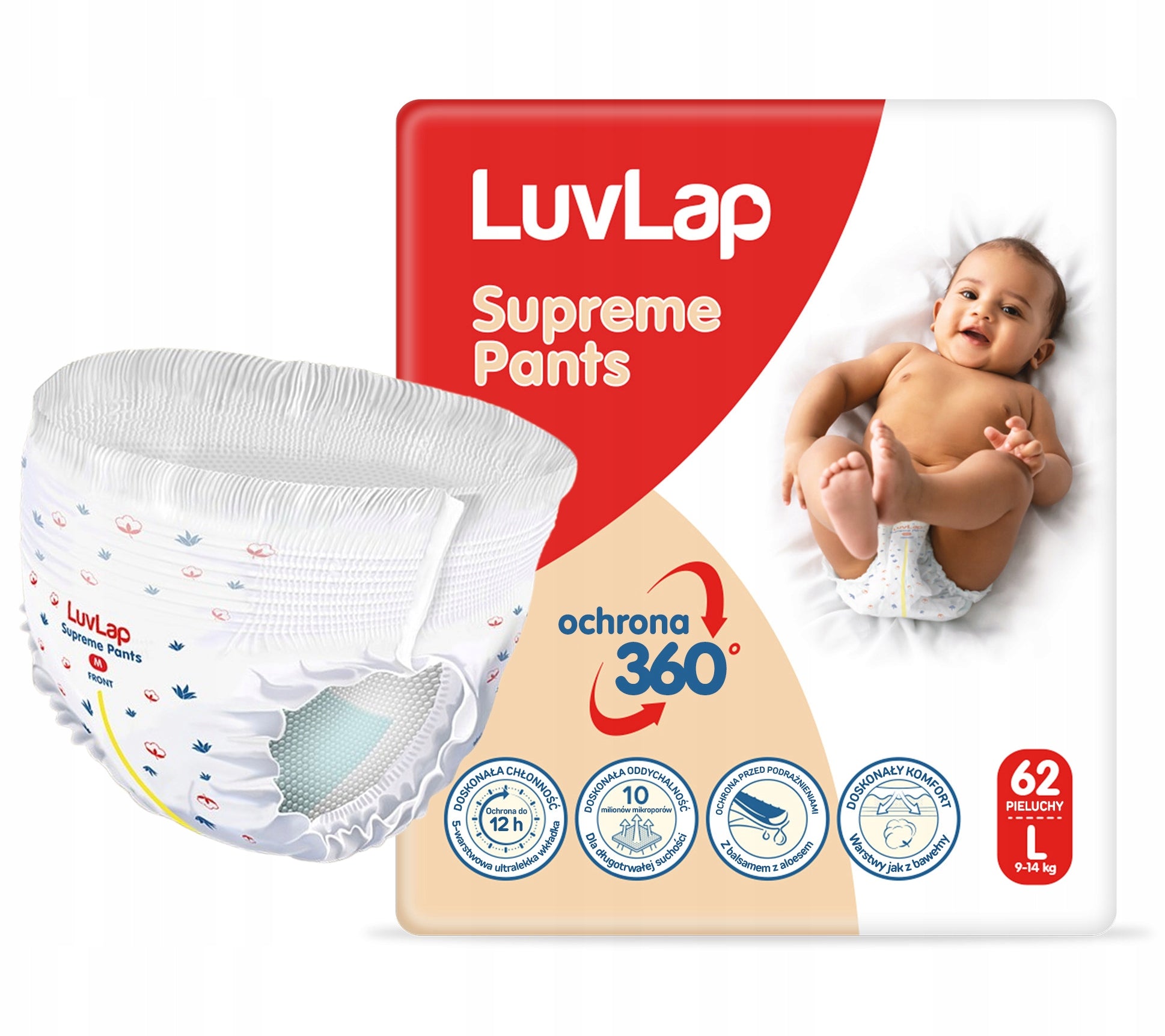 LuvLap Supreme Premium Baby Diapers Roz. 5, 9-14kg 124 pieces EAN (GTIN) 5905655096093