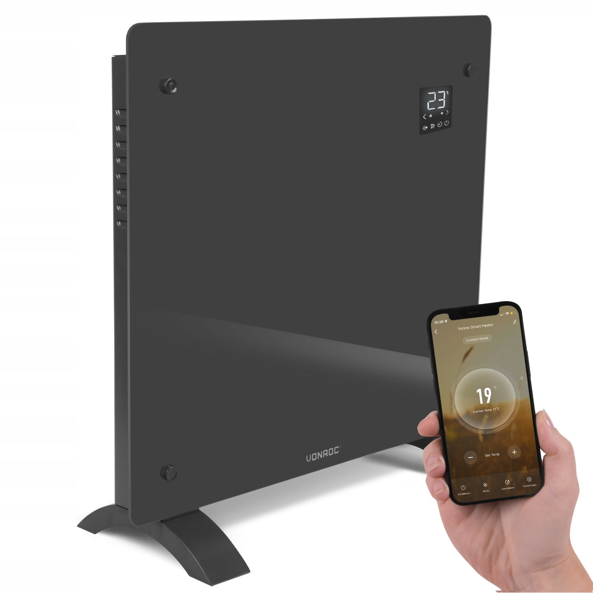 Luxury WiFi Electric Heater - Glass Panel - 1000W - Grey | WIFI