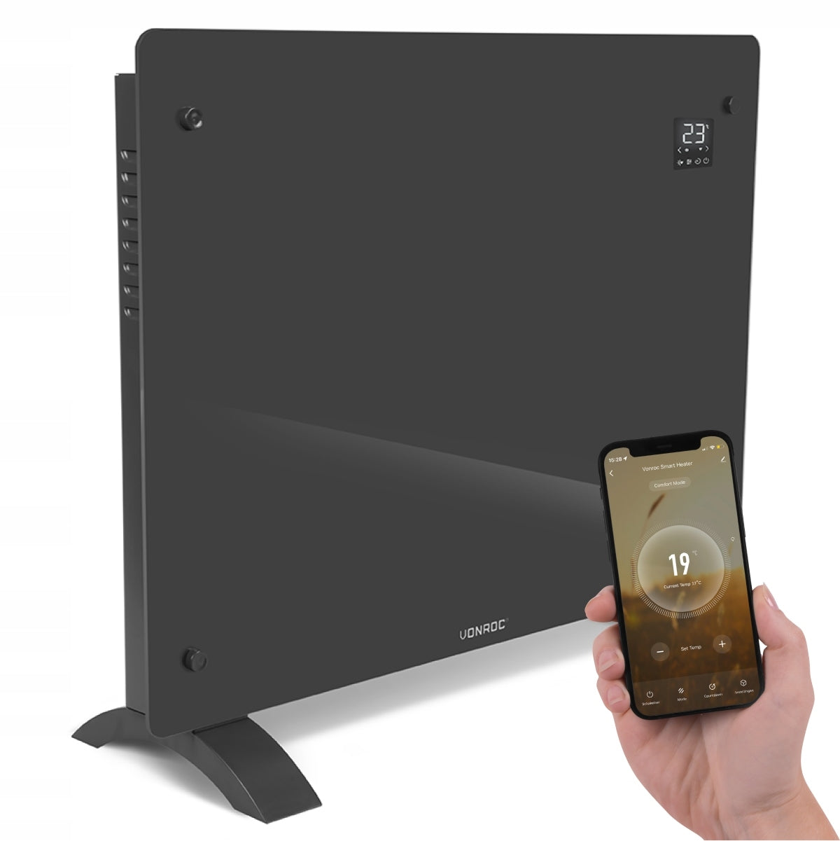 Luxury electric heater - glass panel - 1500W - grey | WiFi