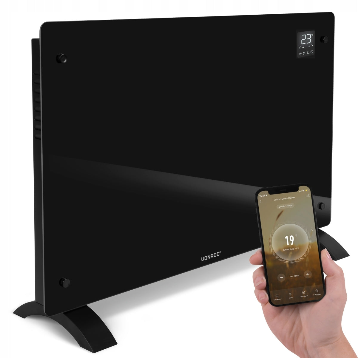 Luxury electric heater - glass panel - 2000W - black | WiFi