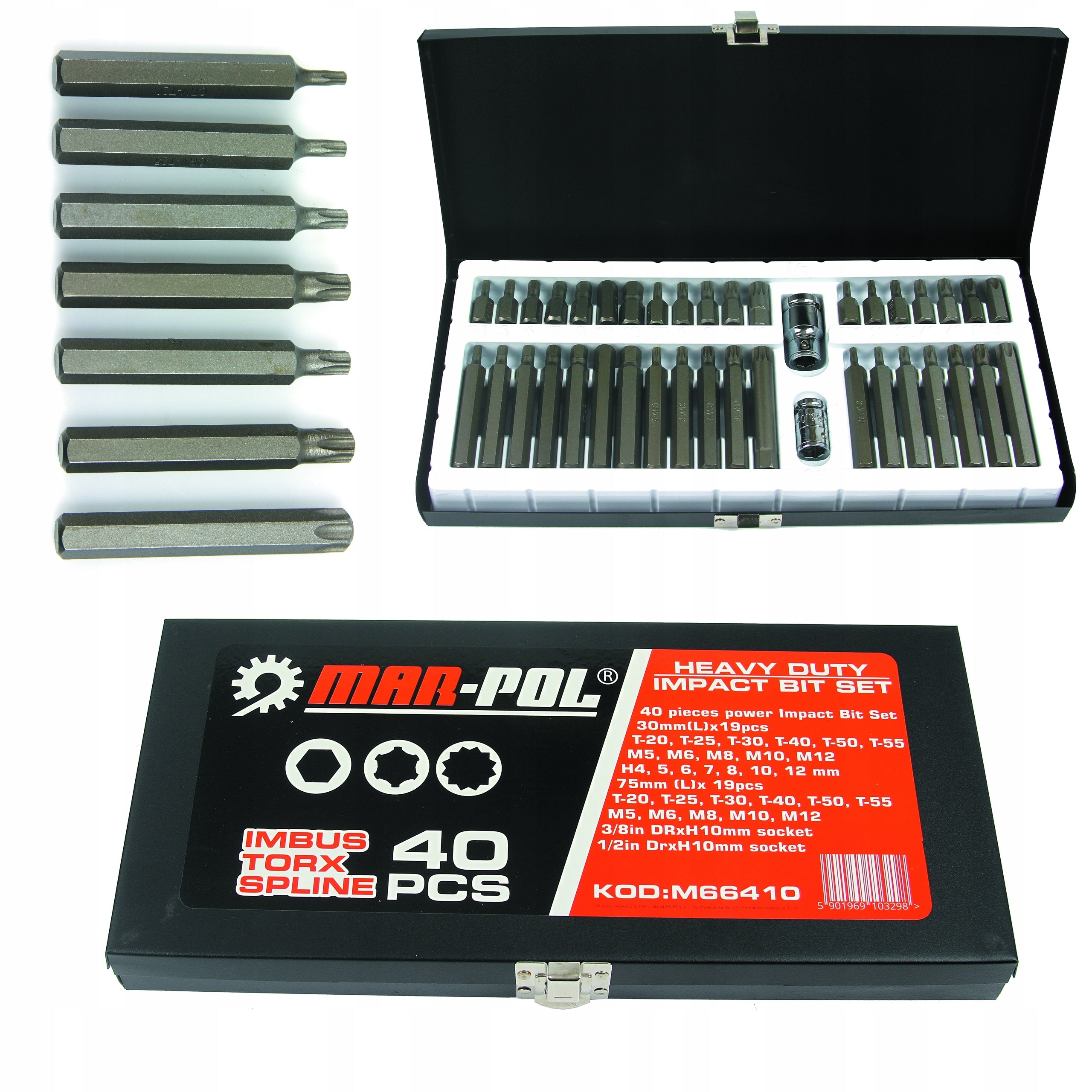 M66410 TIPS 40PCS IMBUS-TORX-SPLINE met.wal MAR-POL Number of items in the set 40
