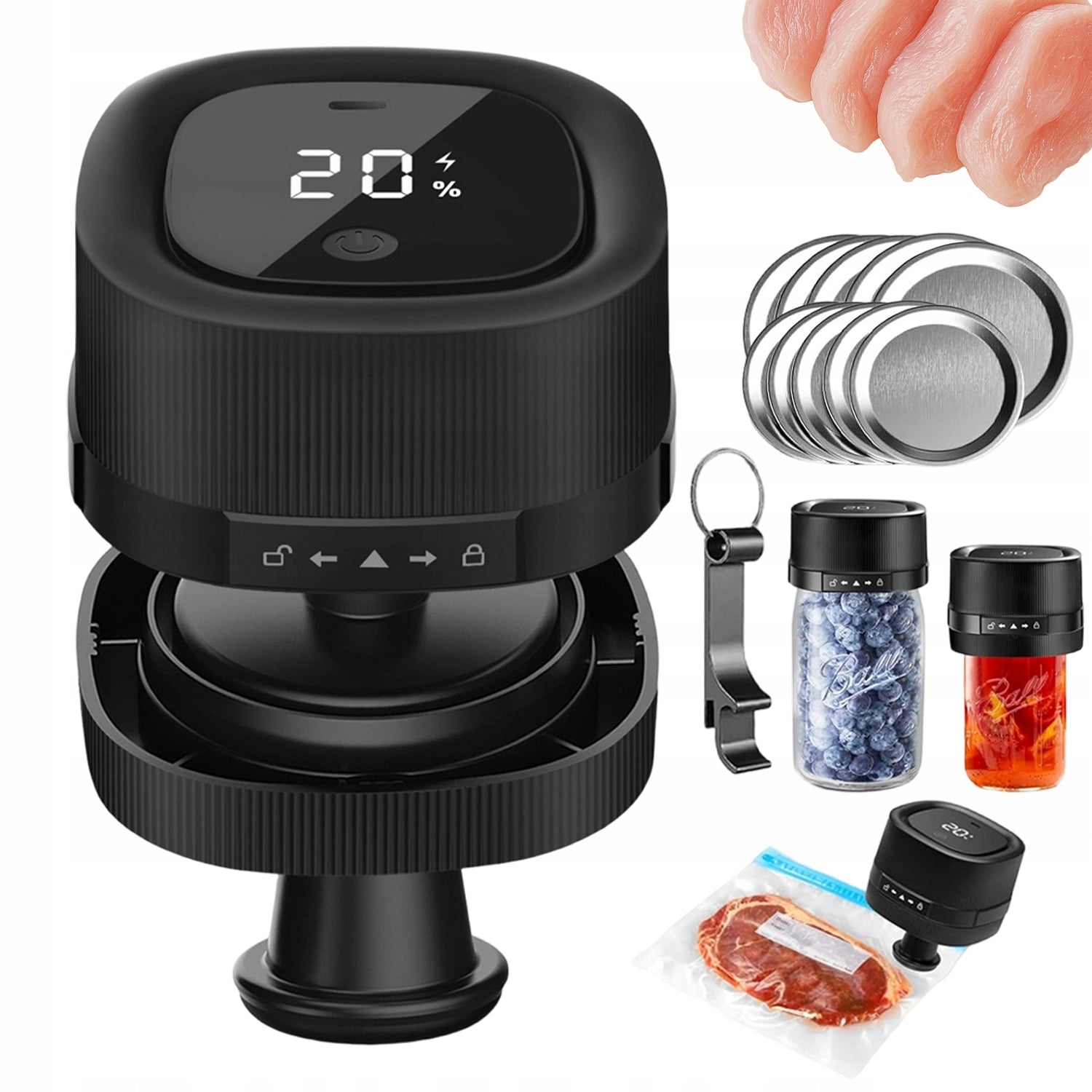 MACHINE FOR VACUUM CLOSING JARS AND LED BAGS +10 LIDS