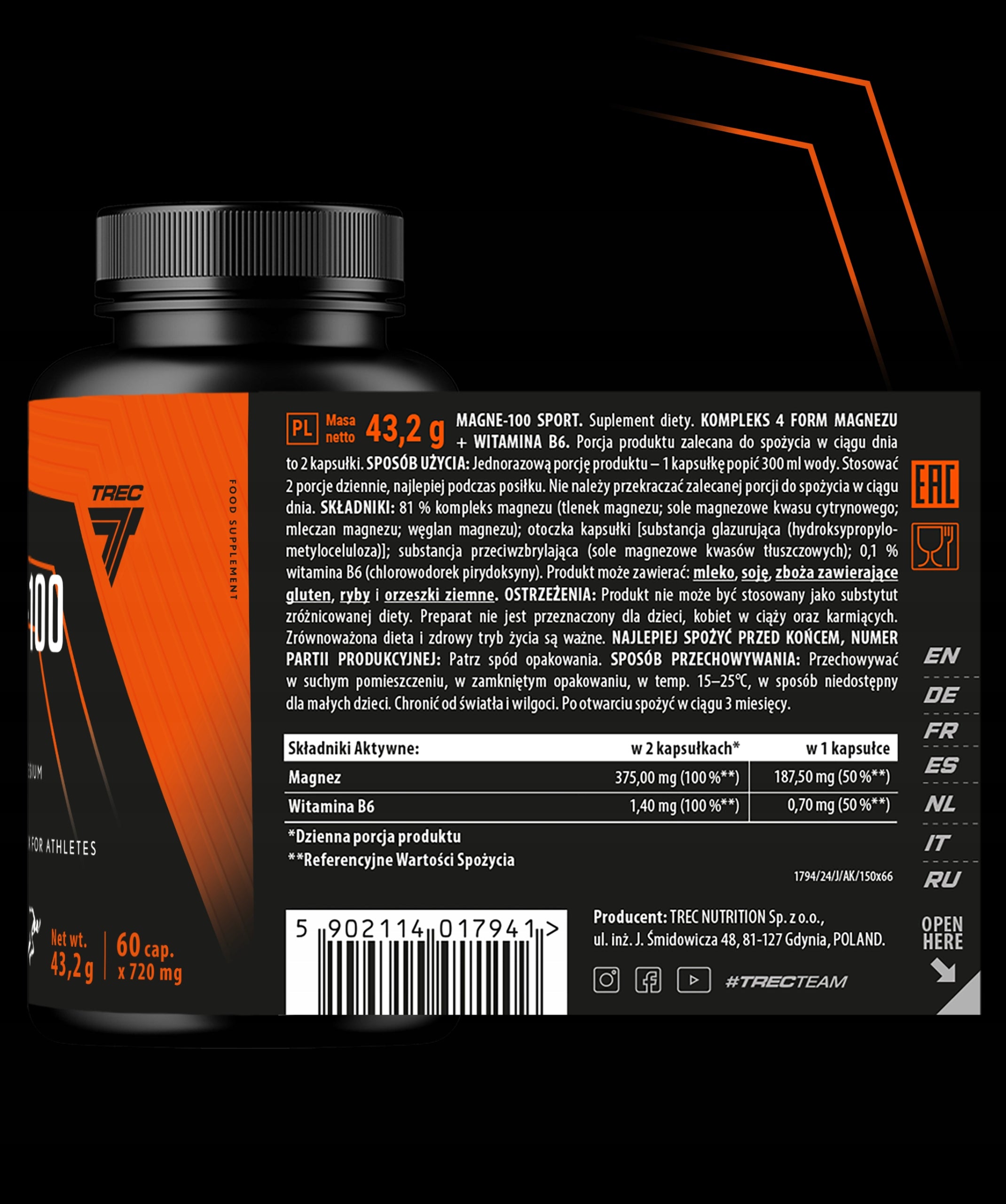 MAGNESIUM CAPSULES Magne-100 Sport 60 kaps Trec Endurance Brand Trec Nutrition