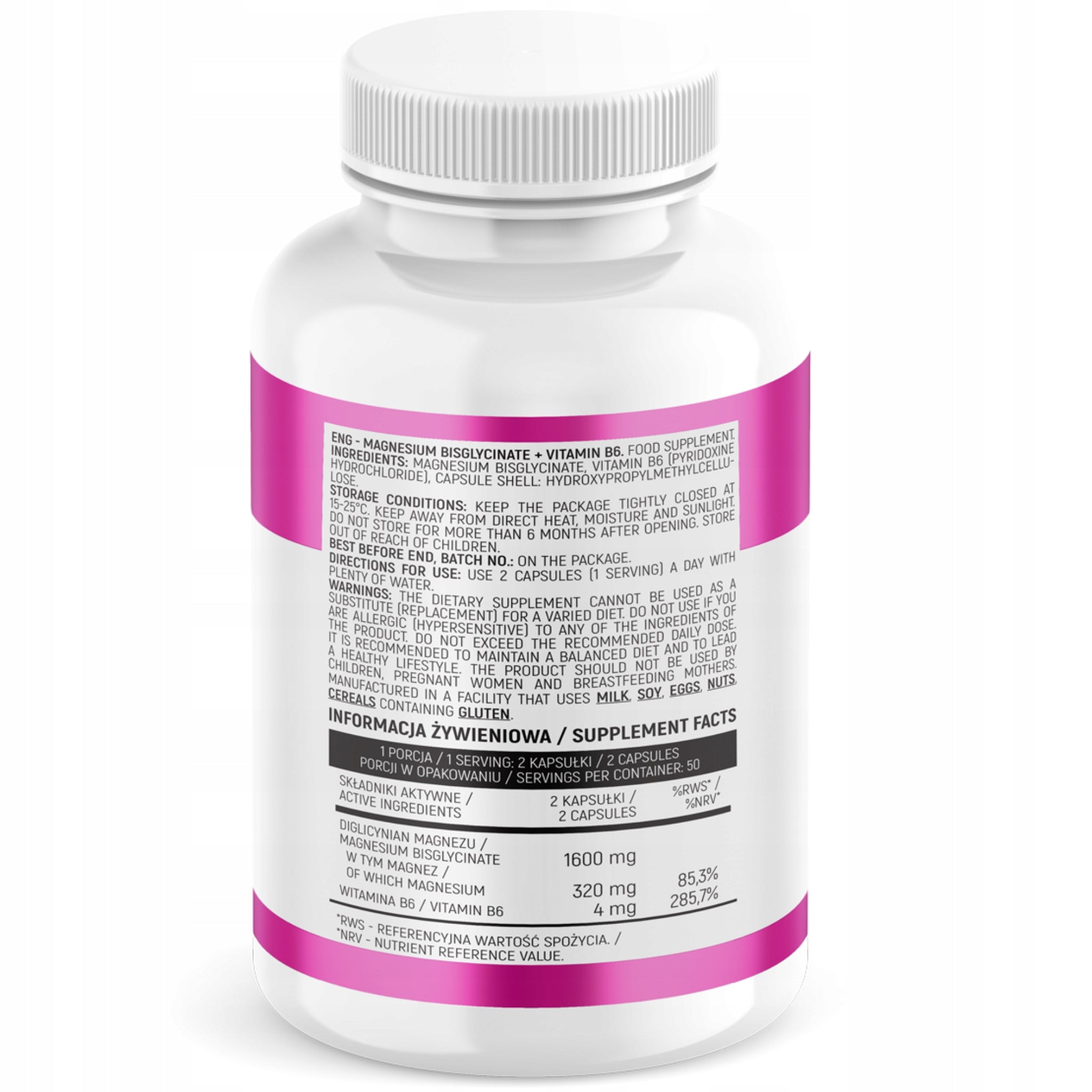 MAGNESIUM GLYCINATE 1600mg 100 kap CHELATED MAGNESIUM Contractions | INSPORT Medical device no