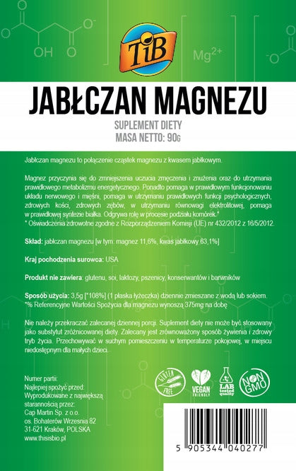 MAGNESIUM MALATE 100% Magnesium 90g Healthy Muscles Bone Teeth Packaging status original