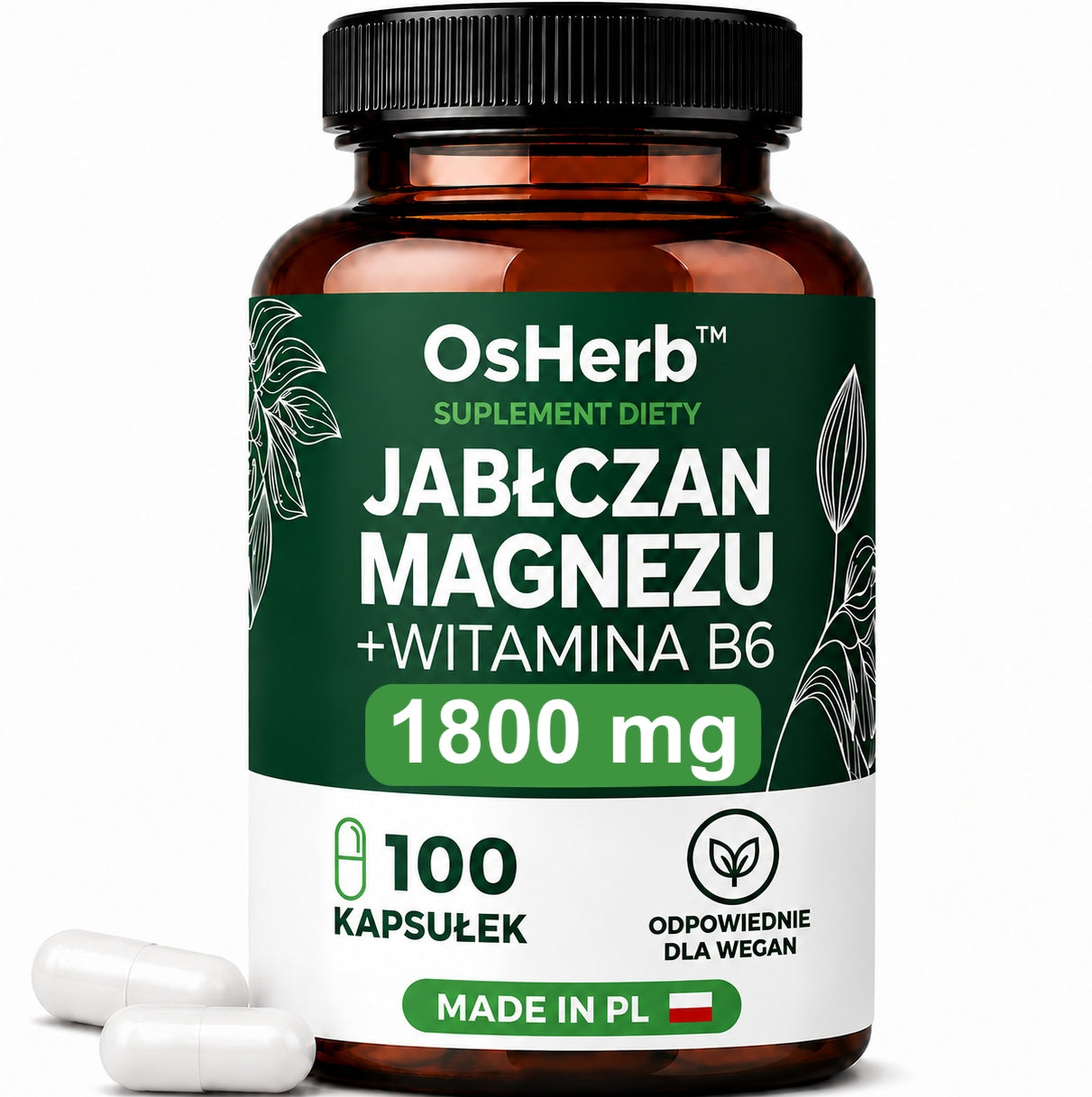 MAGNESIUM | Magnesium MALATE + VITAMIN B6 1800mg 100 caps. Vege Without Fillers