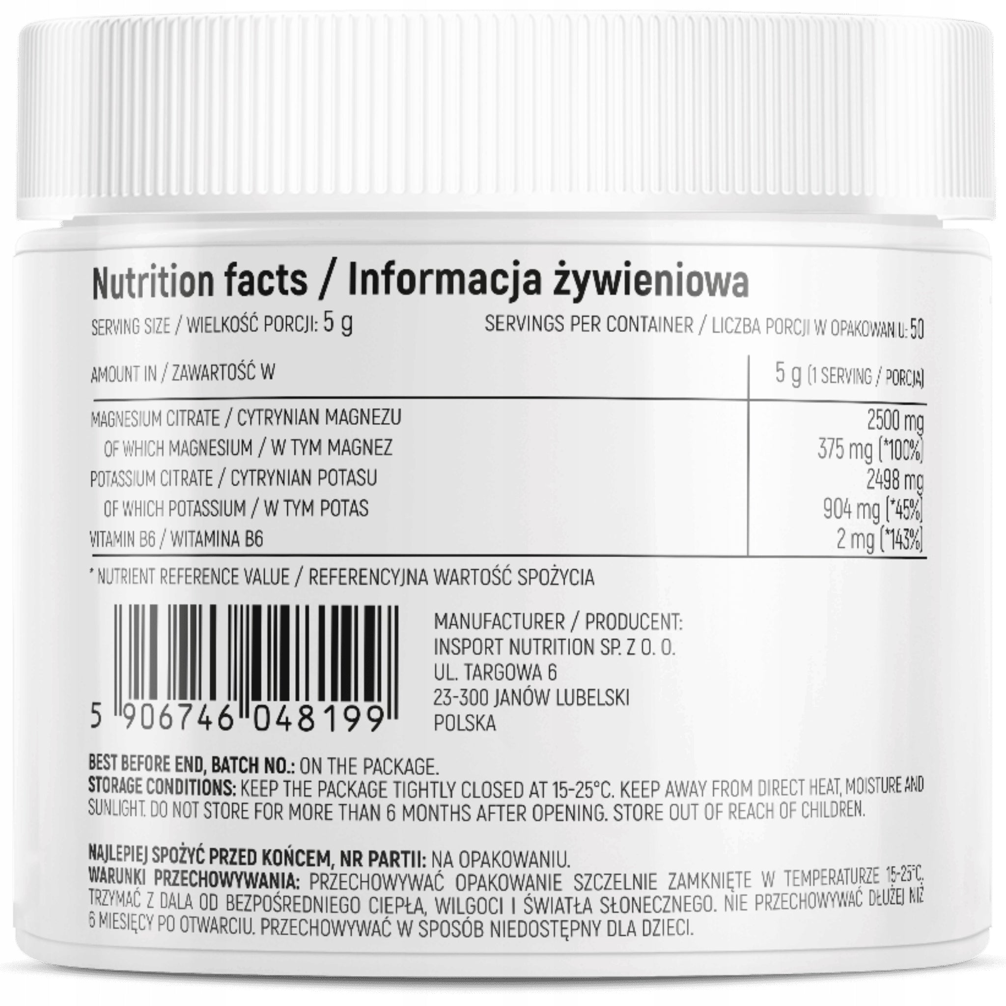 MAGNESIUM POTASSIUM B6 250g ELECTROLYTES Without Sugar MUSCLE SPASMS | INSPORT Medical device no