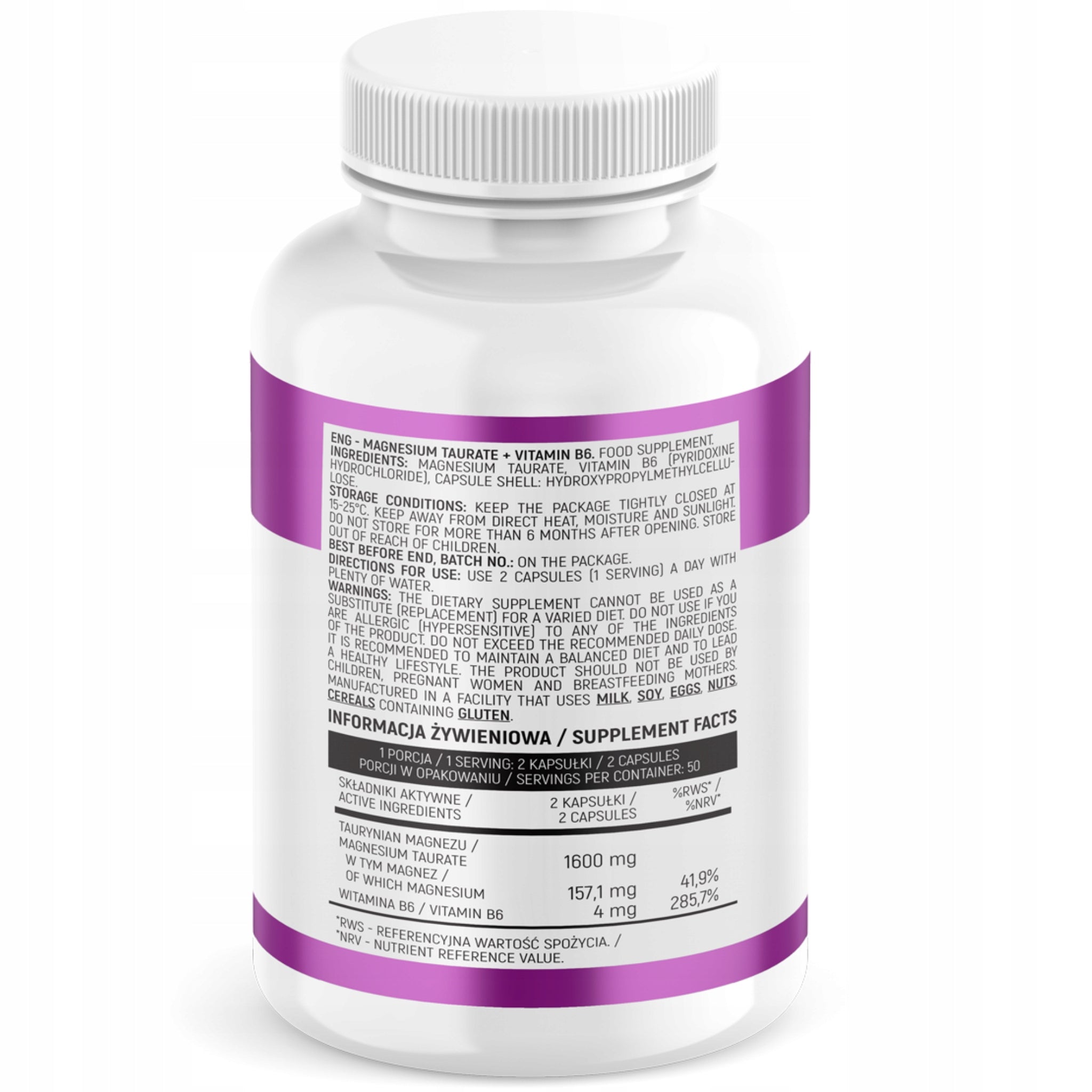 MAGNESIUM Taurate MAGNESIUM + B6 1600mg Muscle spasms 100 kap | INSPORT Medical device no