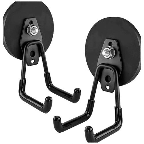 MAGNETIC GARAGE HOOKS SWIVEL 42 KG BLACK SET OF 2 METAL