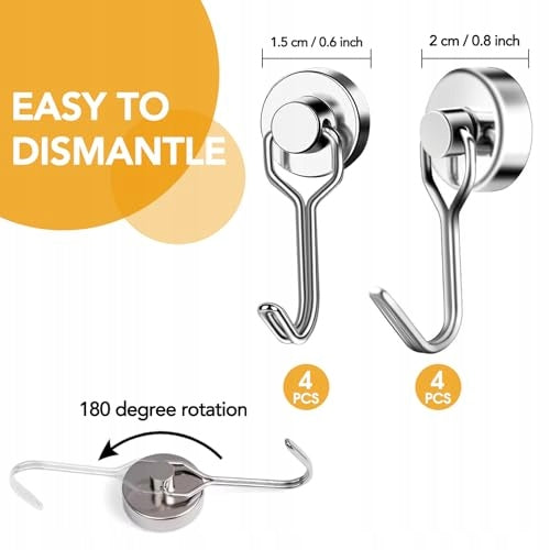 MAGNETIC HOOKS STRONG SWIVEL FOR TOWEL KEYS 8 PCS METAL Manufacturer code Bez marki