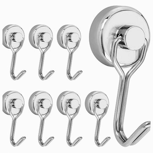 MAGNETIC SWIVEL HOOKS SILVER FOR BATHROOM KITCHEN WORKSHOP SET OF 8