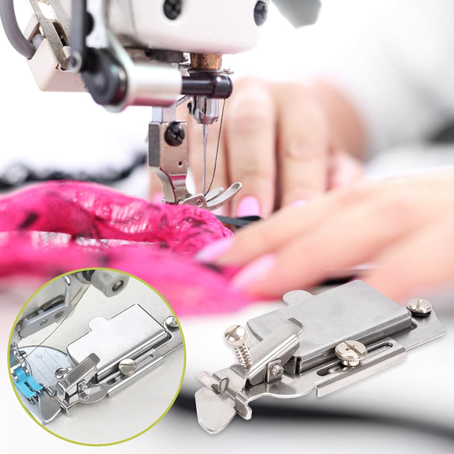 MAGNETIC UNIVERSAL GUIDE FOR SEWING MACHINE STAINLESS STEEL Dominant color silver/gray