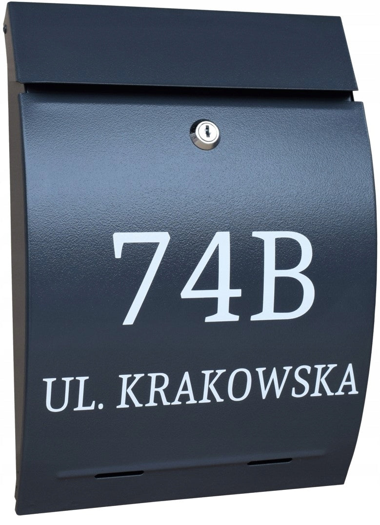 MAILBOX FOR LETTERS ANTHRACITE - COLORS - HOUSE NUMBER, STREET, INSCRIPTION (IN)