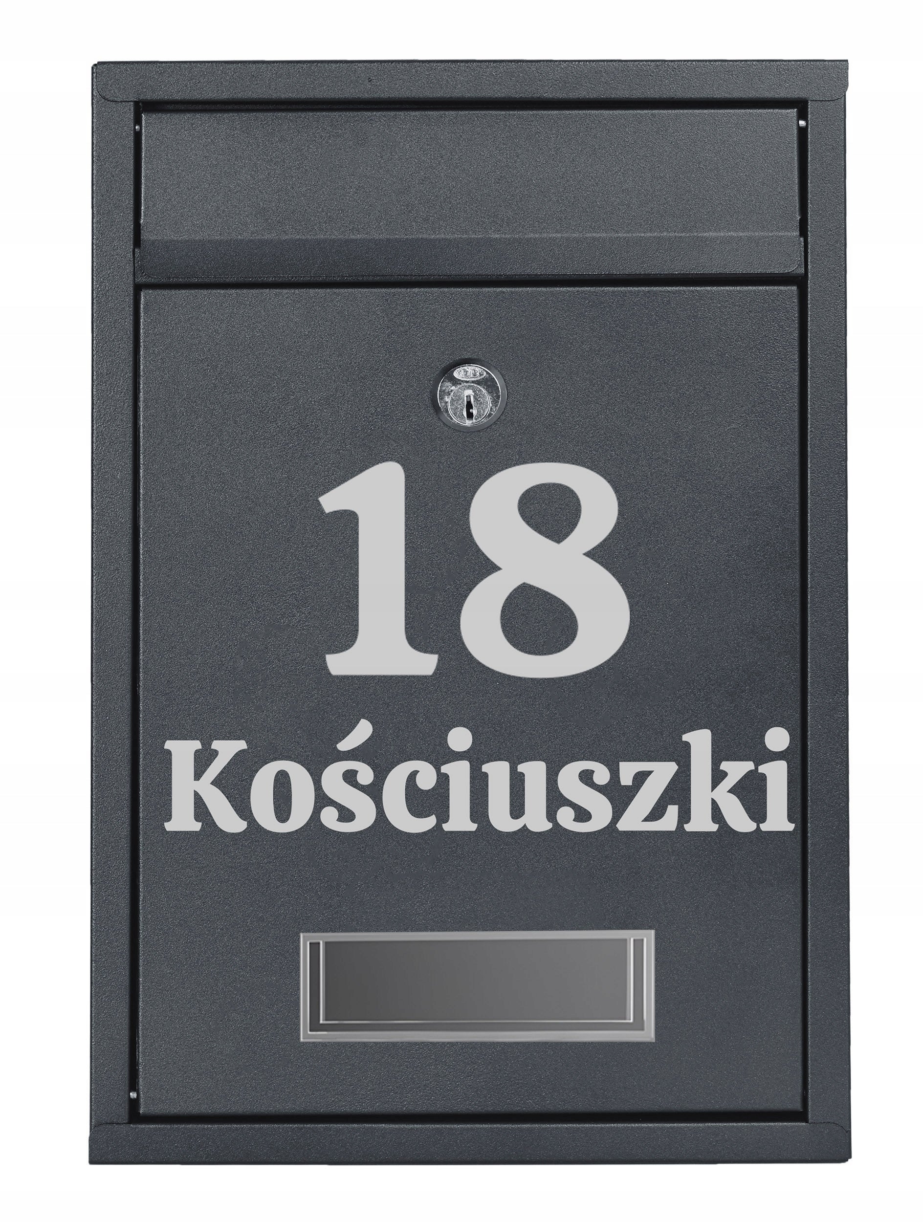 MAILBOX FOR LETTERS MAIL WITH HOUSE NUMBER STREET NAME INSCRIPTION ANTHRACITE Color gray