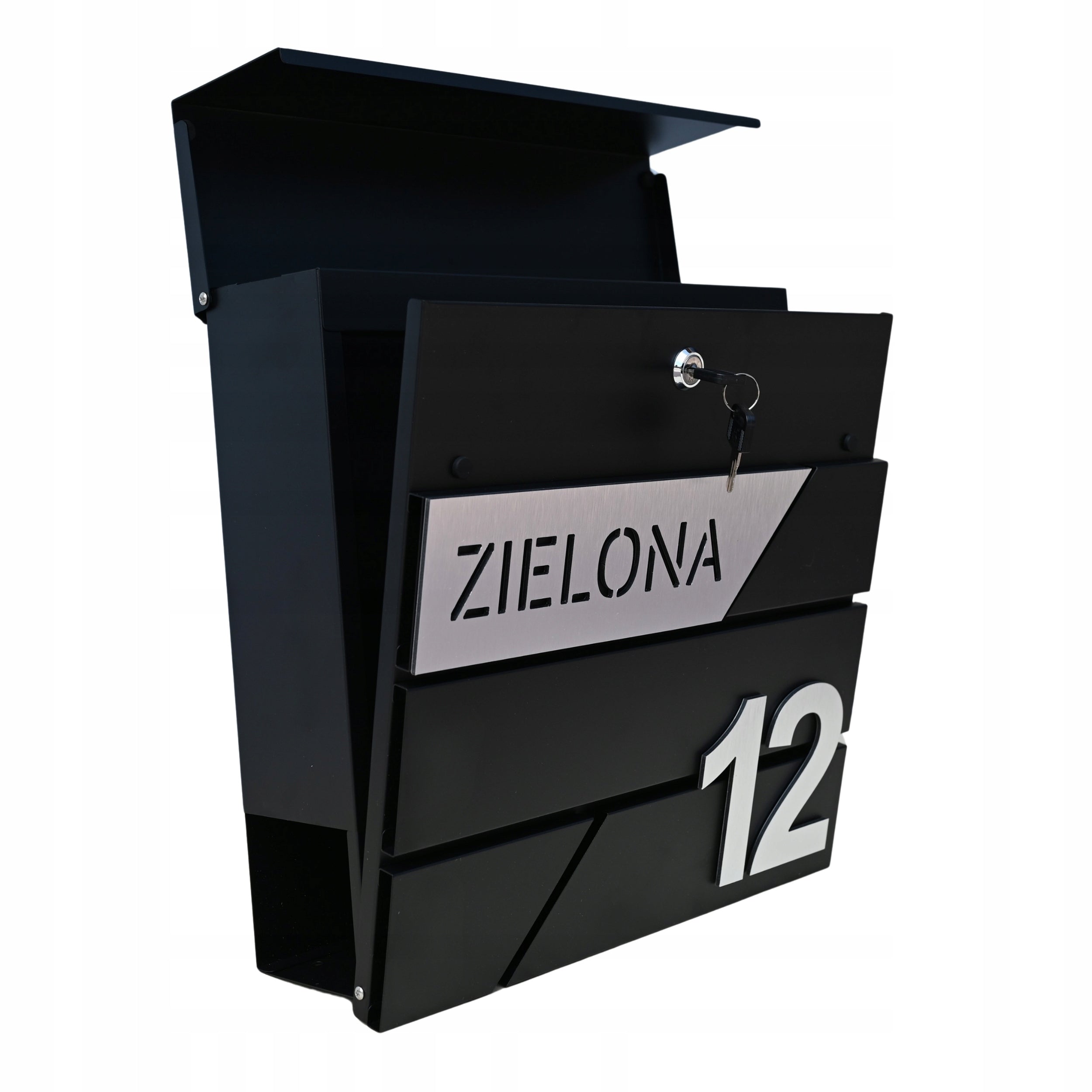 MAILBOX FOR LETTERS WITH ADDRESS HOUSE NUMBER PATTERNS LARGE BLACK RAL 9005 Packaging status original