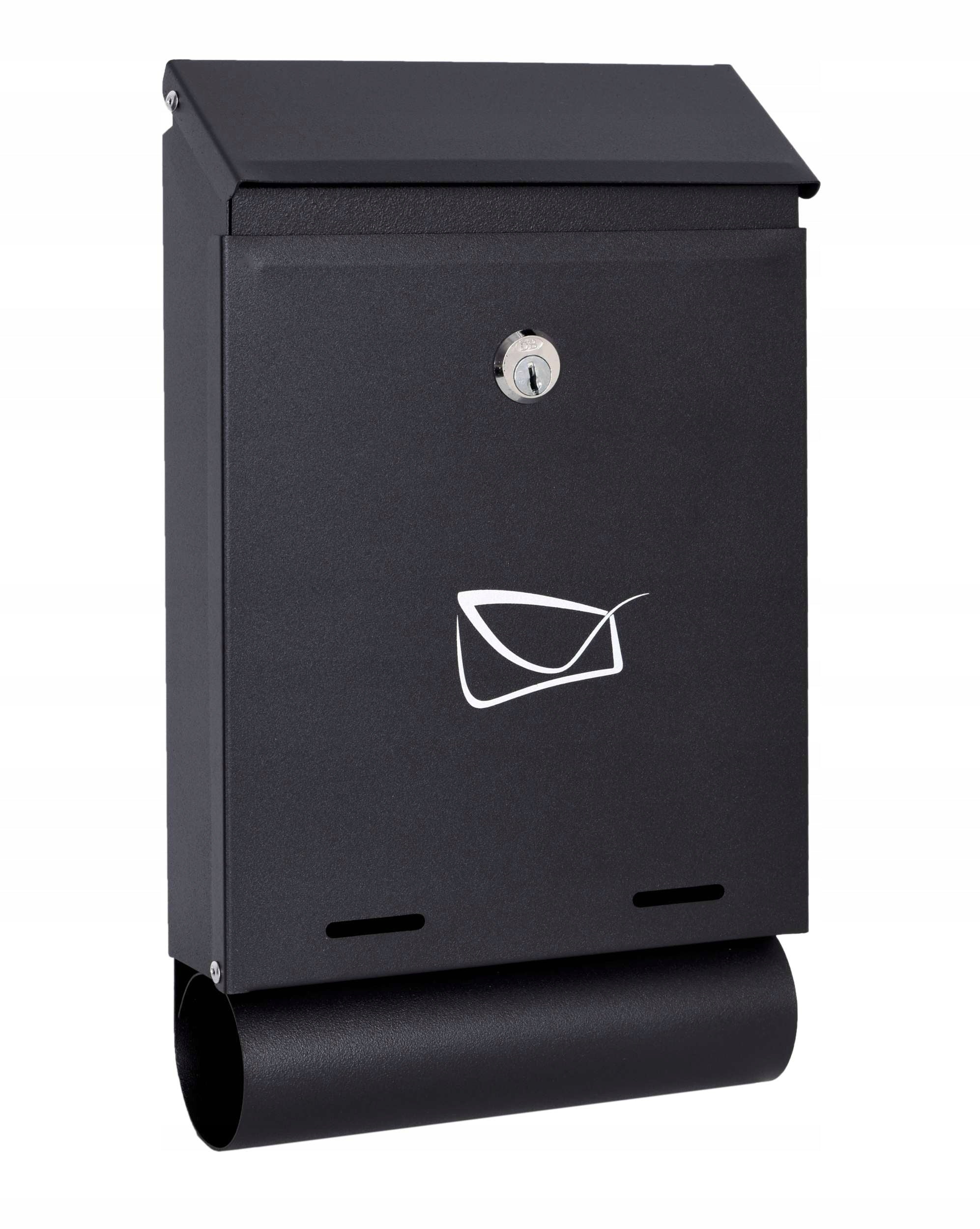 MAILBOX FOR LETTERS WITH NEWSPAPER BLACK STEEL GALVANIZED KEY Box type with a newspaper holder