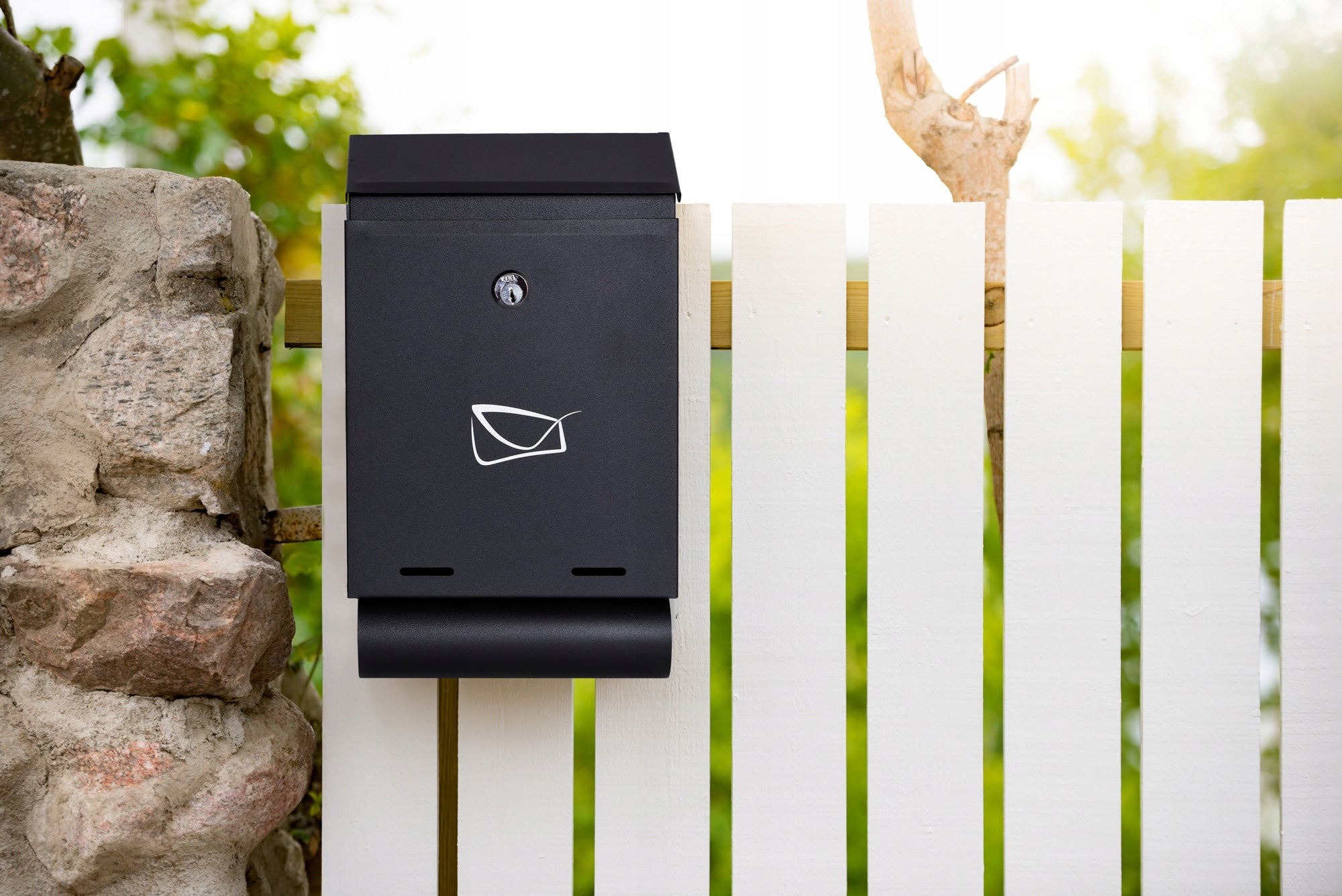 MAILBOX FOR LETTERS WITH NEWSPAPER BLACK STEEL GALVANIZED KEY Color black