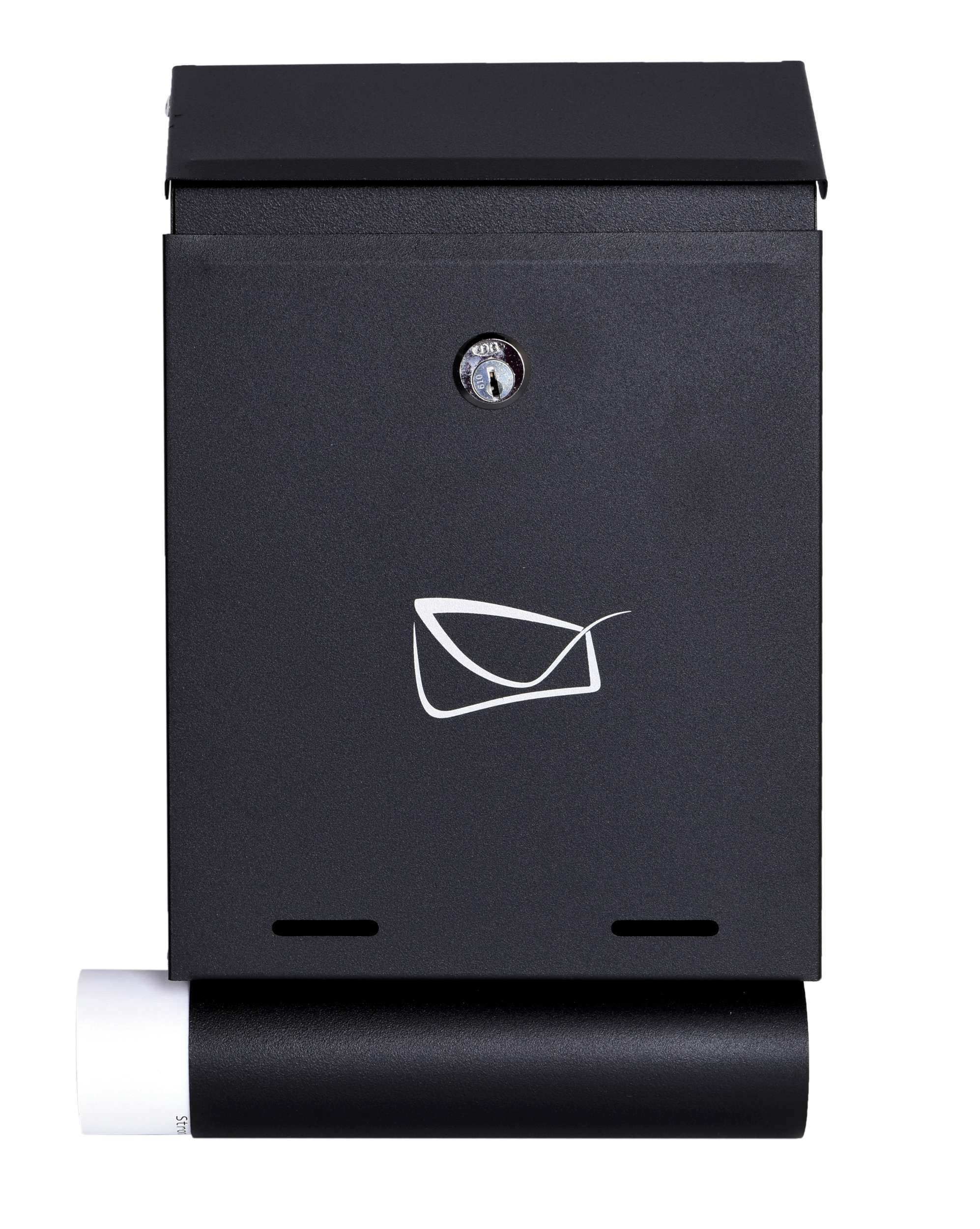 MAILBOX FOR LETTERS WITH NEWSPAPER BLACK STEEL GALVANIZED KEY