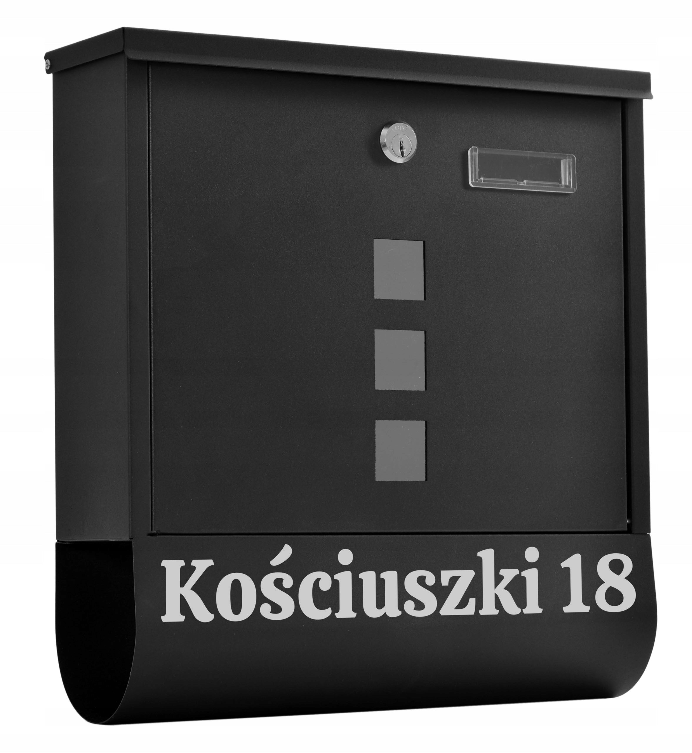 MAILBOX WITH STREET NAME NUMBER OF THE HOUSE NEWSPAPER Color black