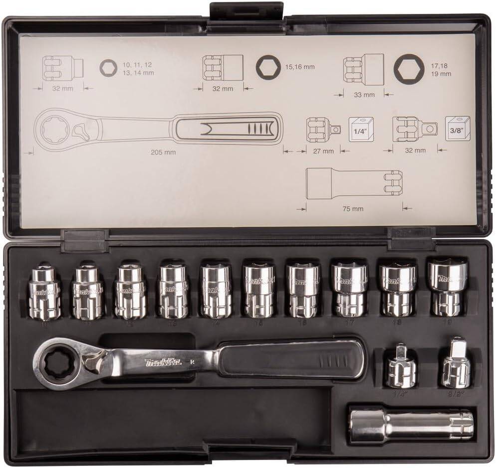 MAKITA Set of sockets 1/4" 3/8" ratchet 14 pieces B-65595 Brand Makita