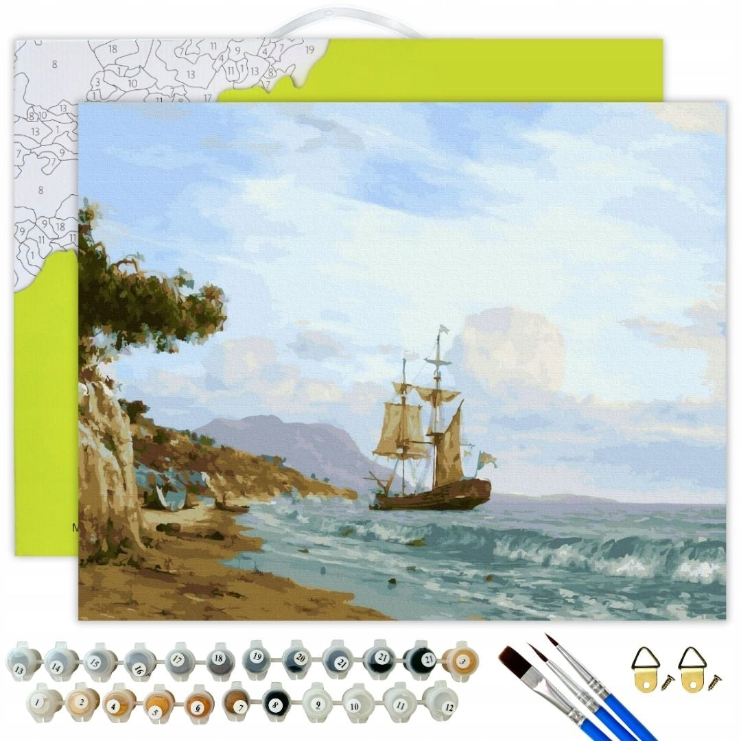 Malen nach Zahlen Schiff an der Brücke 40x50 cm