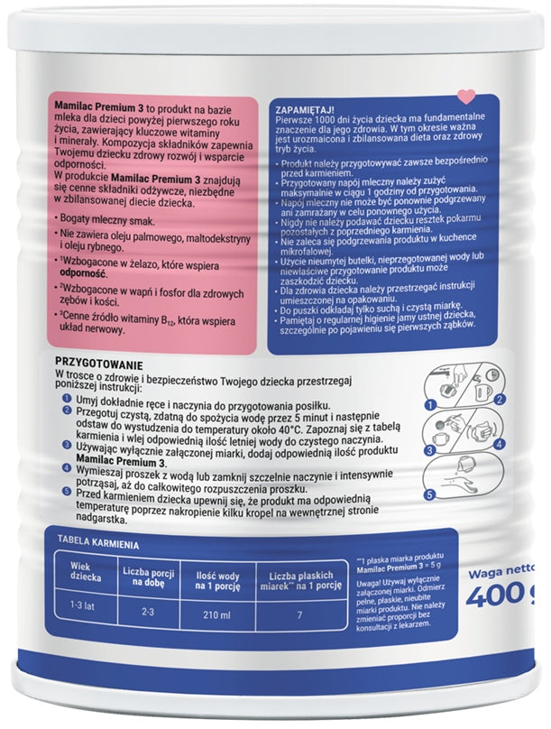 MAMILAC PREMIUM 3 MILK NEXT AFTER 12 MONTHS WITHOUT PALM OIL 400G Packaging status original