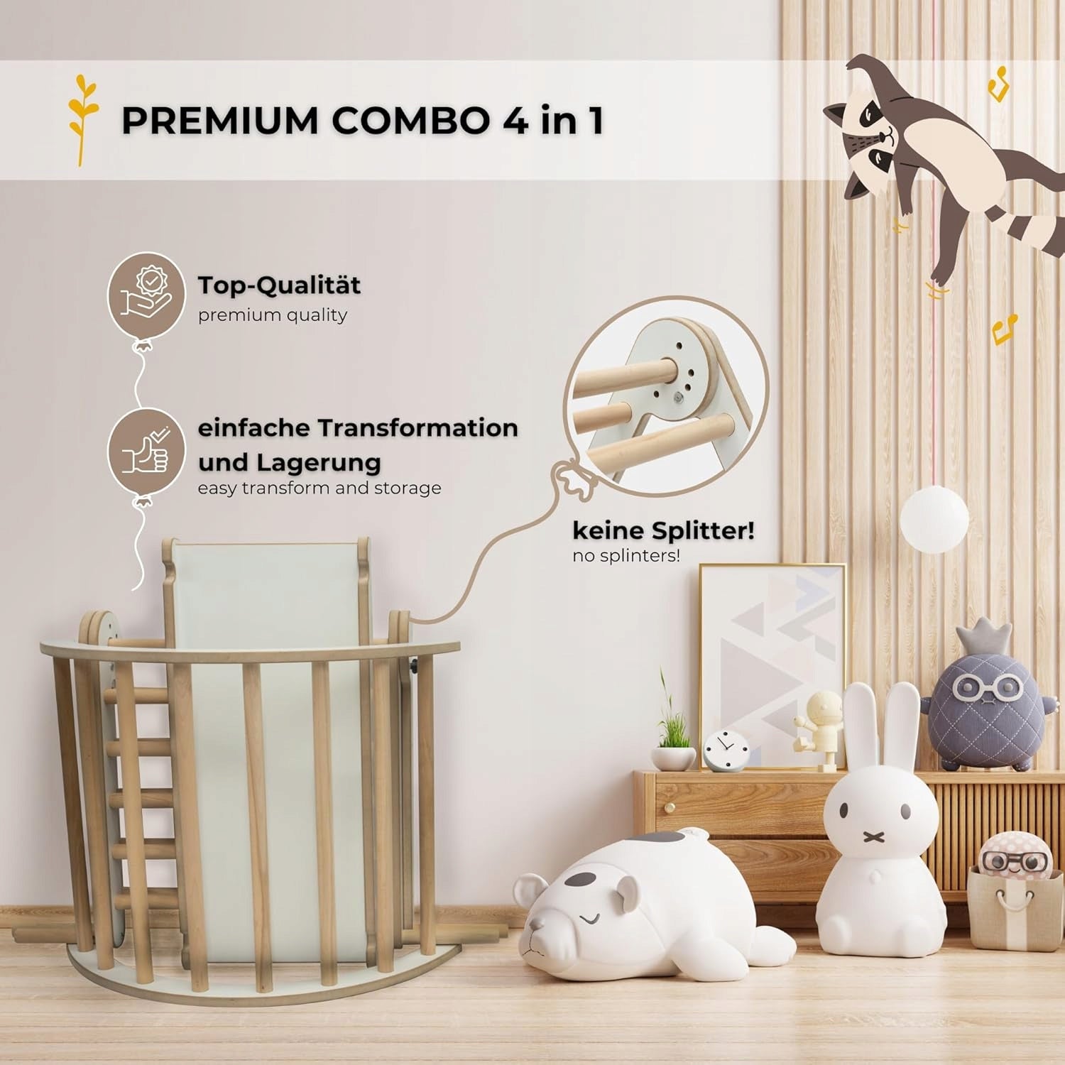 MAMOI 4-in-1 Climbing Set. Rocker + Slide + Triangle + Cushion Manufacturer code PIK_FALA_V2+ZJE_ROZ