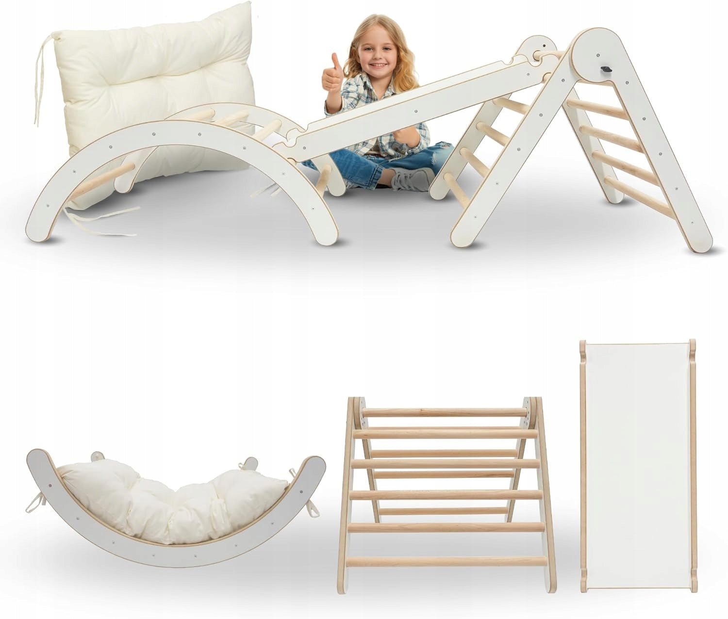 MAMOI 4-in-1 Climbing Set. Rocker + Slide + Triangle + Cushion