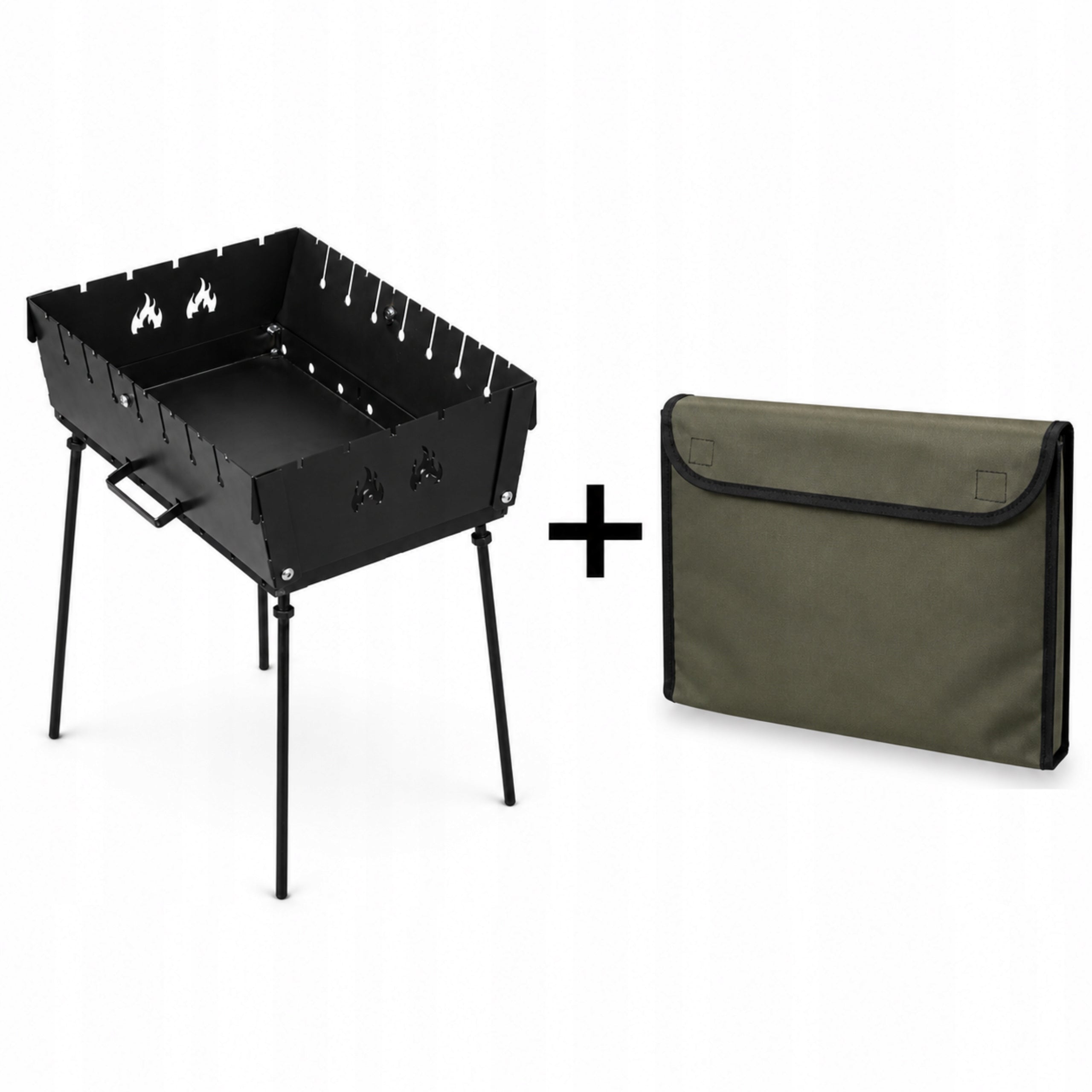 MANGAL GRILL FOLDING 2MM SUITCASE TOURIST 8 SKEWERS + COVER T82P