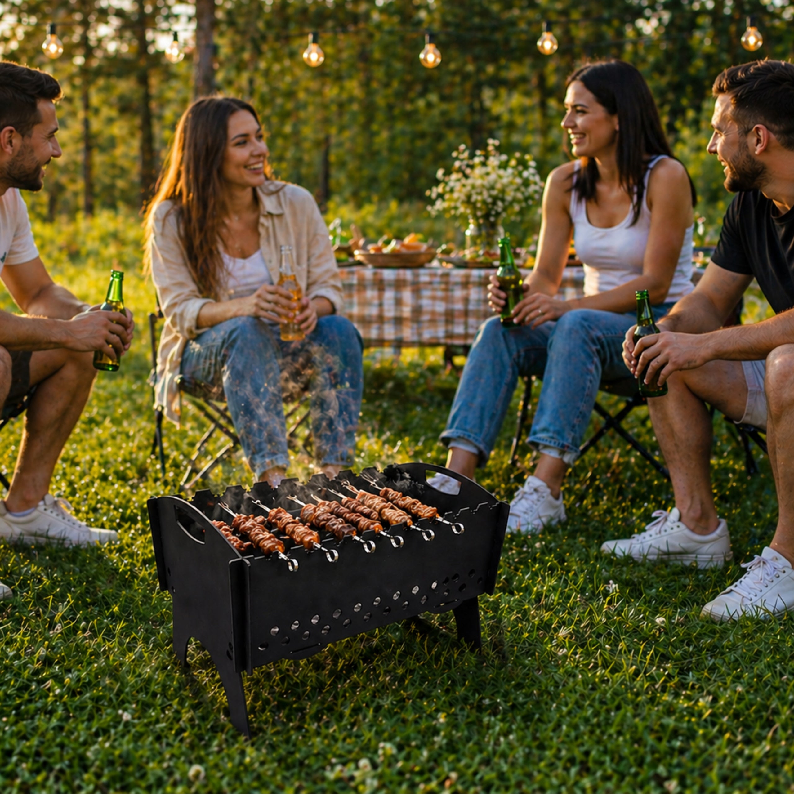 MANGAL grill FOLDED into 10 skewers carbon metal 3mm Grate length 45 cm