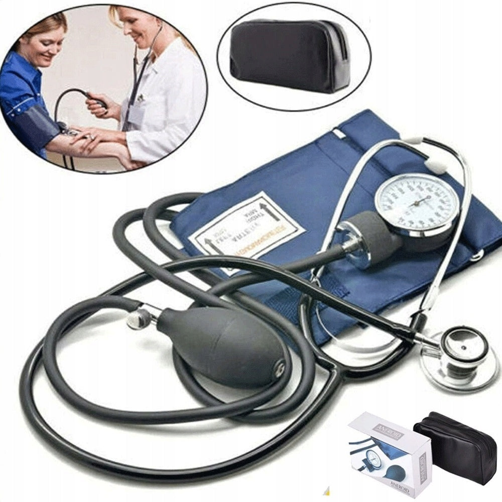 MANUAL BLOOD PRESSURE MONITOR BLACK WITH PORTABLE CASE AND STETHOSCOPE