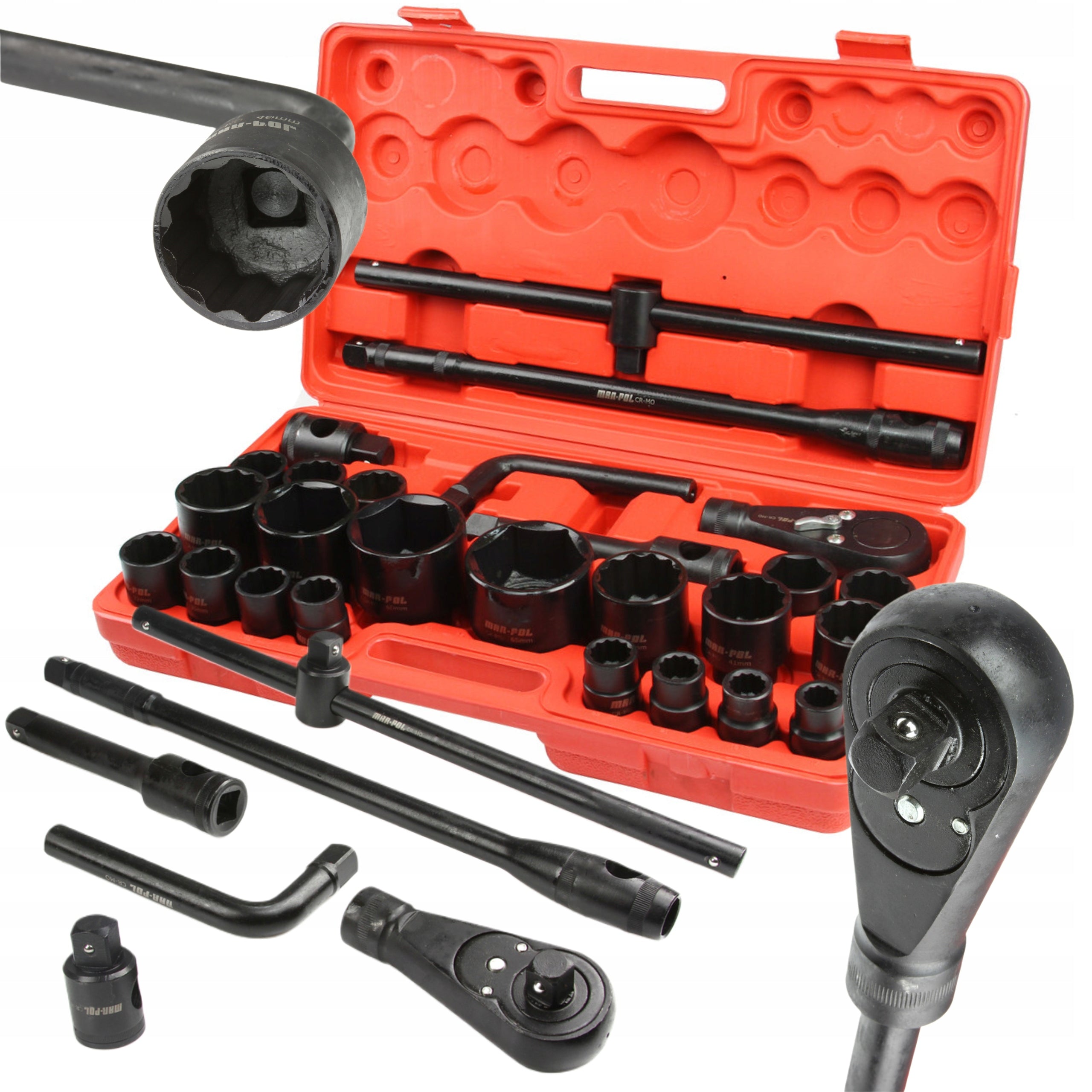 MAR-POL SOCKET WRENCH SET 26el. 3/4" & 1" 6pt & 12pt SUITCASE M58249