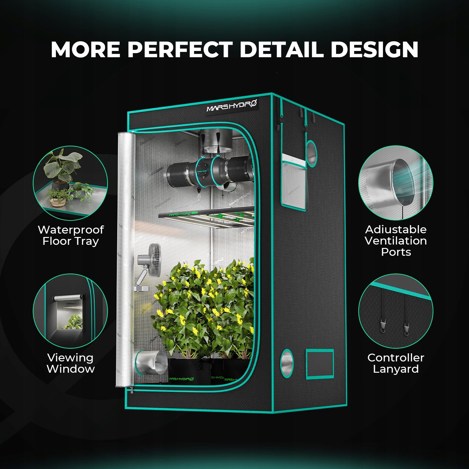 MARS HYDRO Indoor Grow Tent Reflective Mylar 2'x2'x4.6' Light-Proof Tent Product height 140 cm