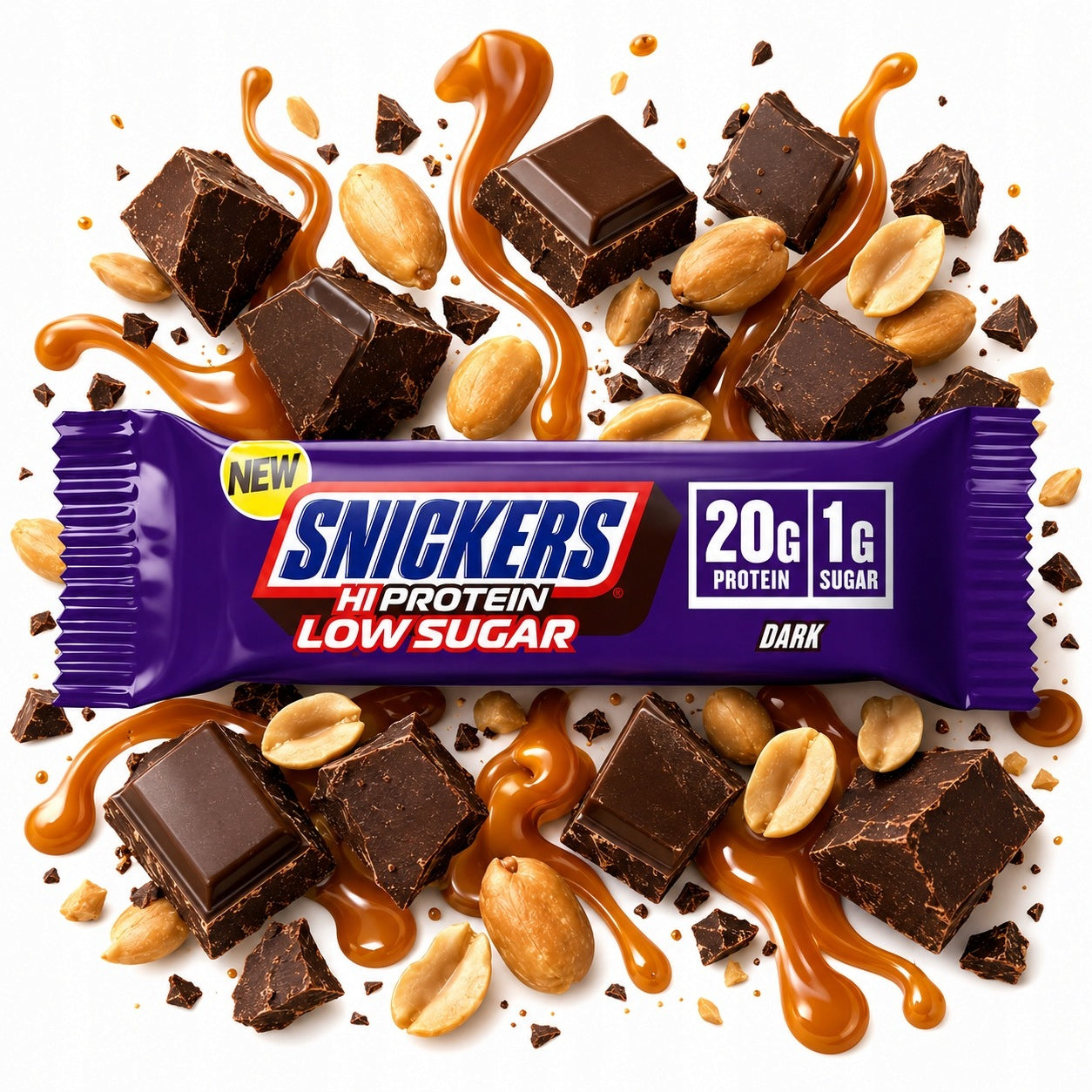 MARS Snickers Hi Protein Low Sugar Bar 57g protein bar dark chocolate Packaging status original