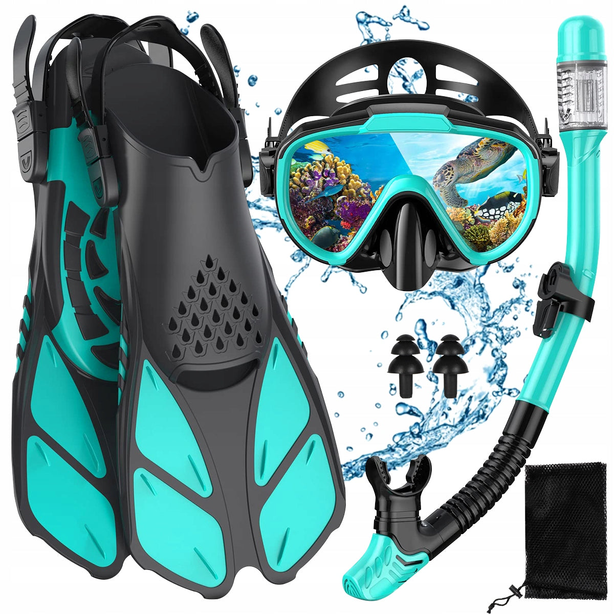MASK AND SNORKEL DIVING GLASSES AND SNORKELING TUBE + ML/XL fins
