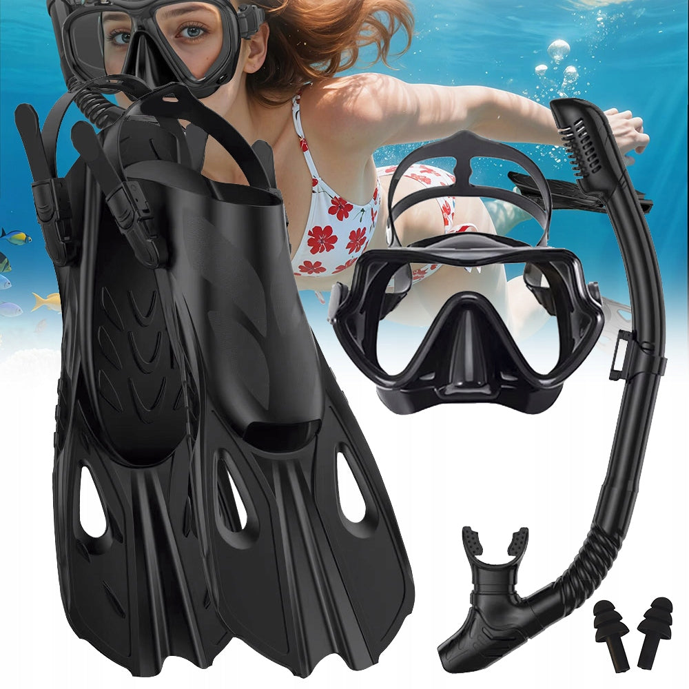 MASK AND SNORKEL DIVING GLASSES AND SNORKELING TUBE With fin L/XL