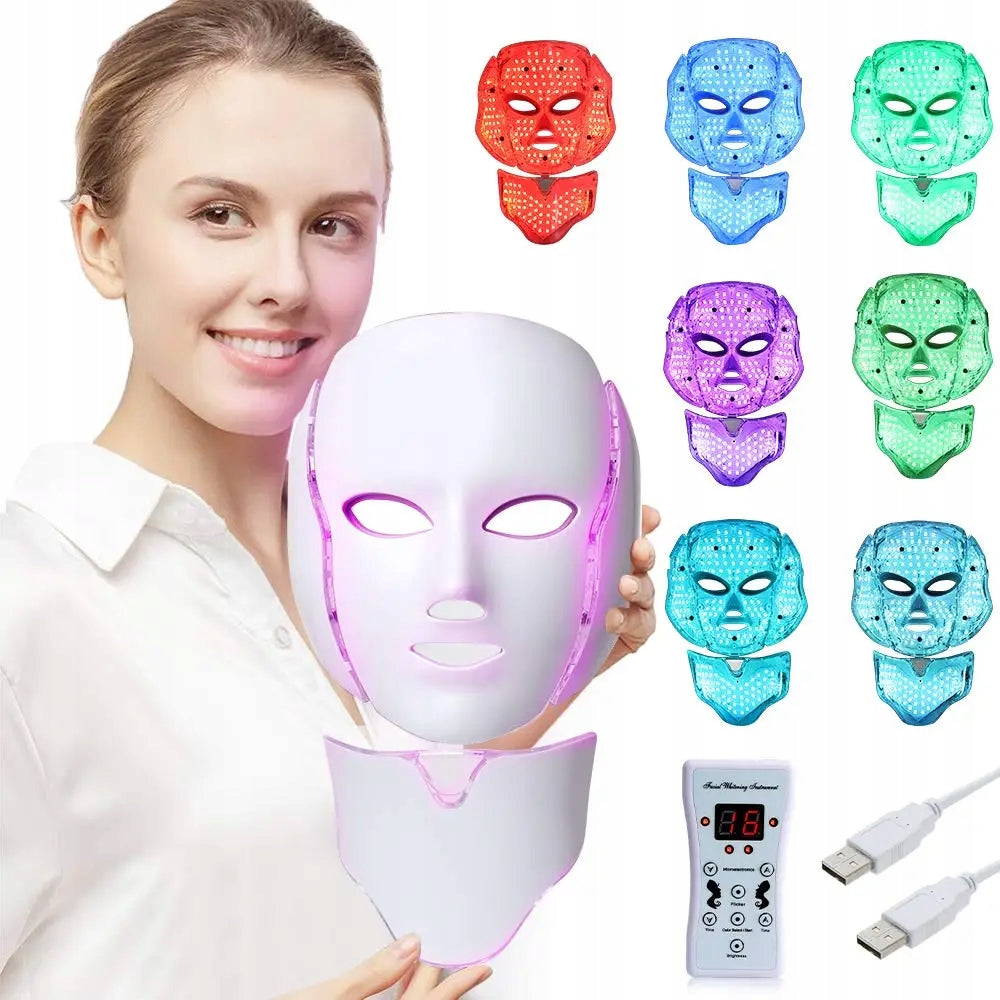 MASK LED FACE NECK 7 COLORS + ELECTROSTIMULATION Packaging status original