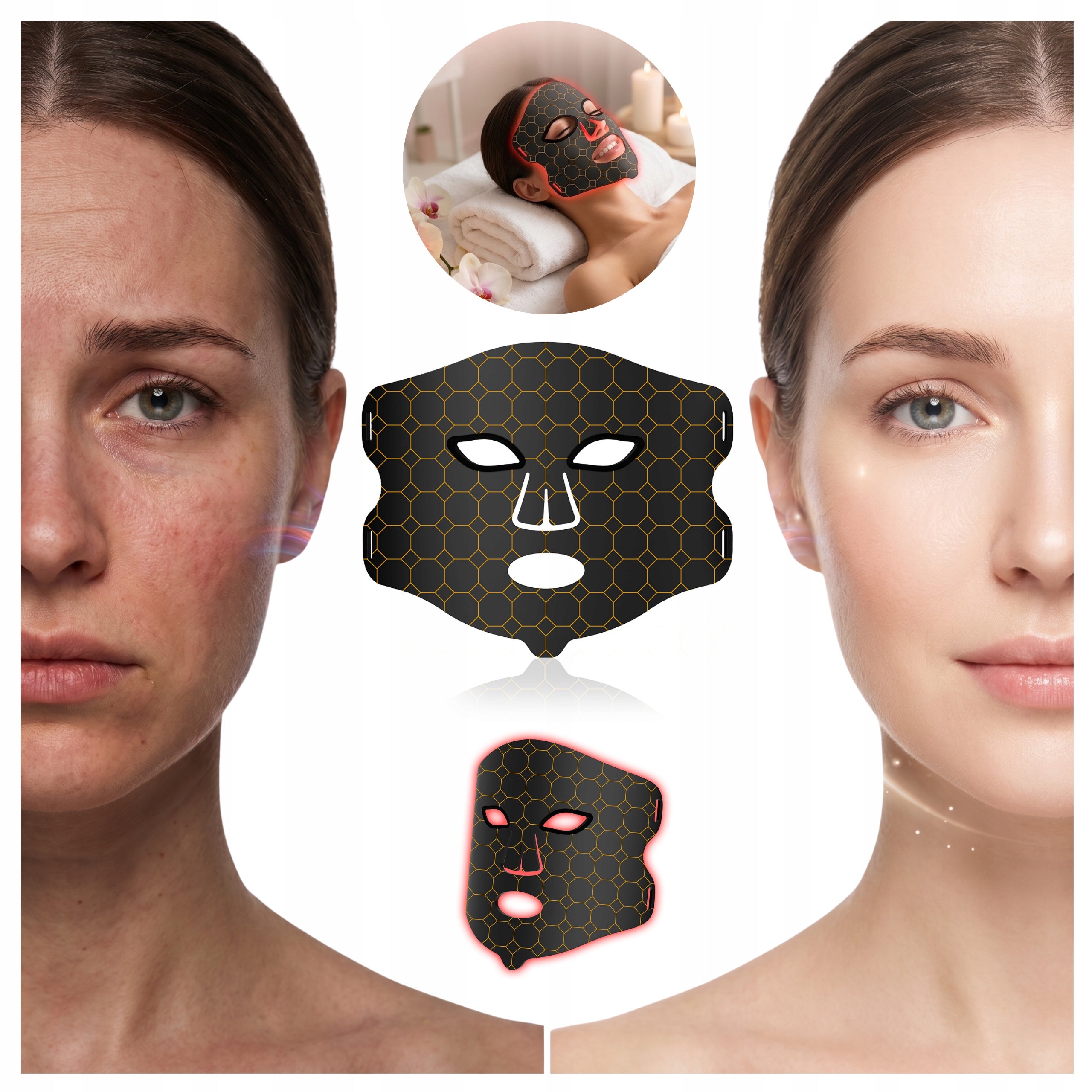 MASK WITH RED LIGHT FOR DISCOLORATION PIMPLES AND ACNE WITH VIBRATIONS