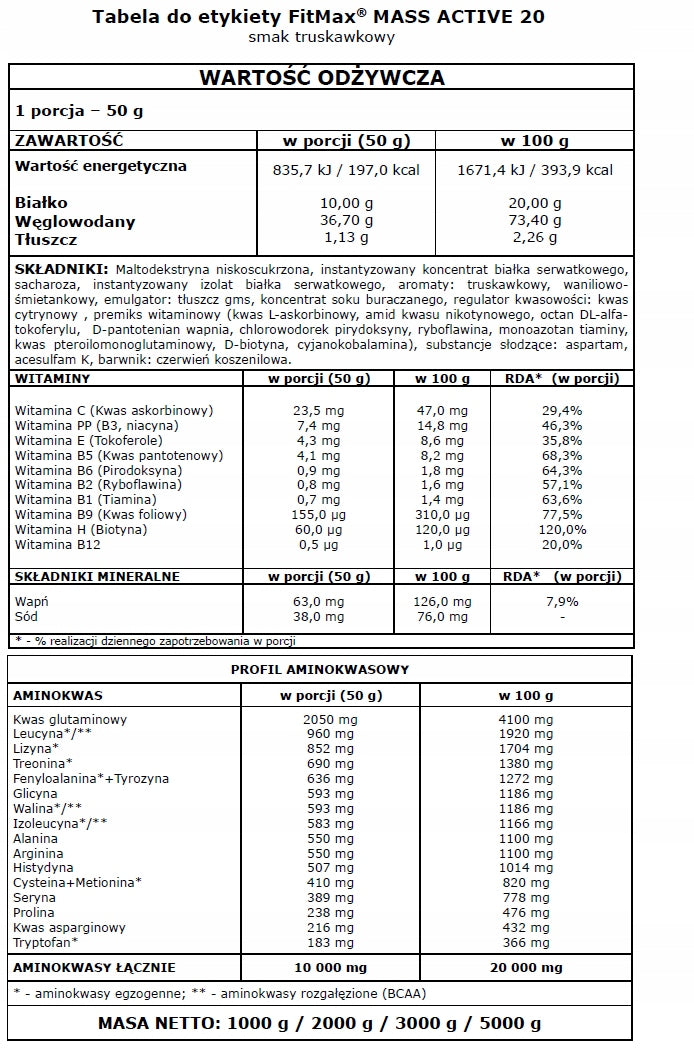 MASS ACTIVE 2KG STRAWBERRY EAN (GTIN) 5908264416405
