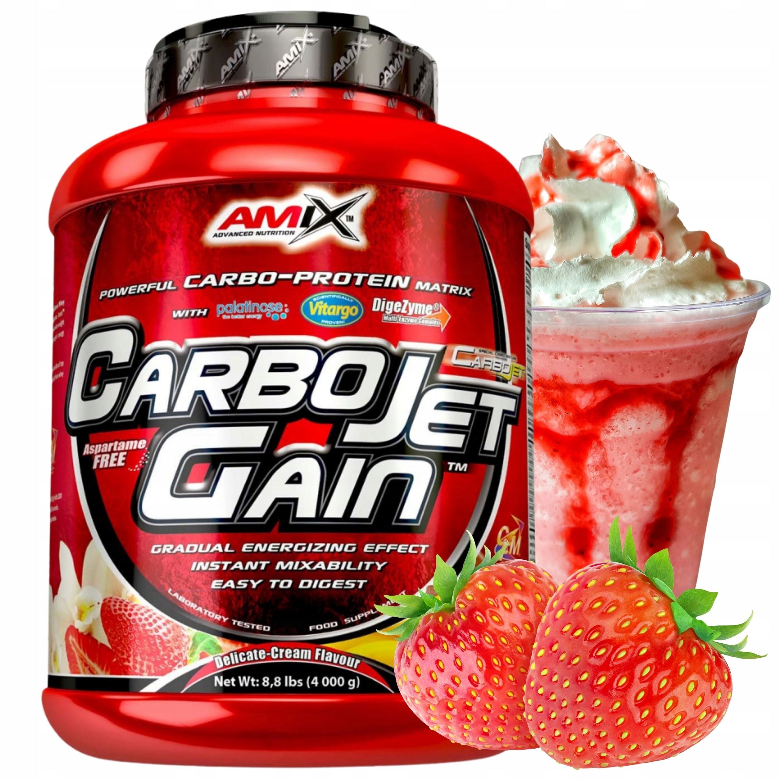 MASS GAINER Strawberry For Muscle Mass Vitargo Carbohydrates CFM Protein