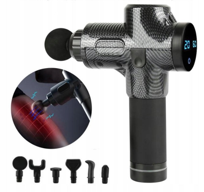 MASSAGE GUN BODY BACK MASSAGER MASSAGE GUN 6 HEADS Color black