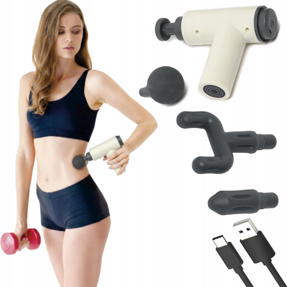 MASSAGE GUN WHITE MASSAGE GUN BACK MASSAGER BODY FEET 4 TIPS