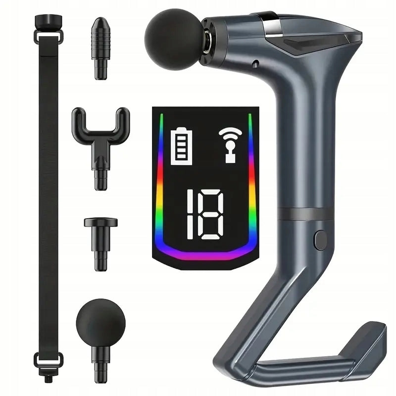 MASSAGE GUN WITH DETACHABLE HANDLE 12 SPEED LEVELS USB LCD