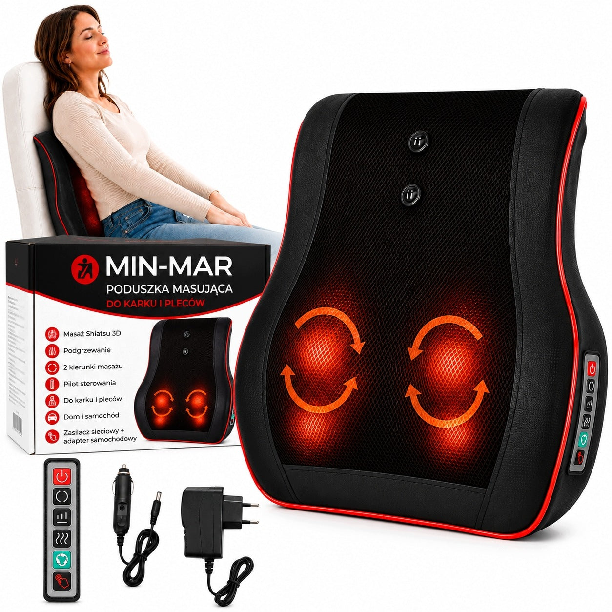 MASSAGE PILLOW SHIATSU BACK NECK LUMBAR HEATING VIBRATION CAR HOUSE