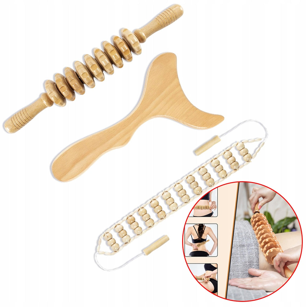 MASSAGE ROLLER WOODEN ANTI-CELLULITE BODY ROLLER MASSAGER